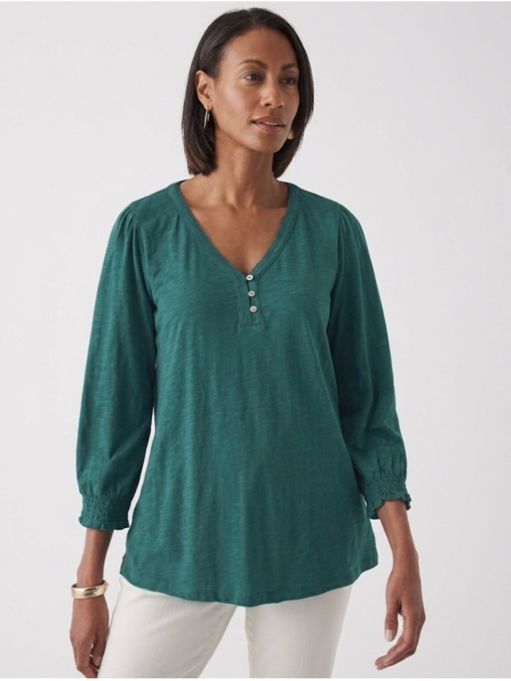 J. Jill Women’s Teal V-Neck Blouse with Button Accents size Medium NWT